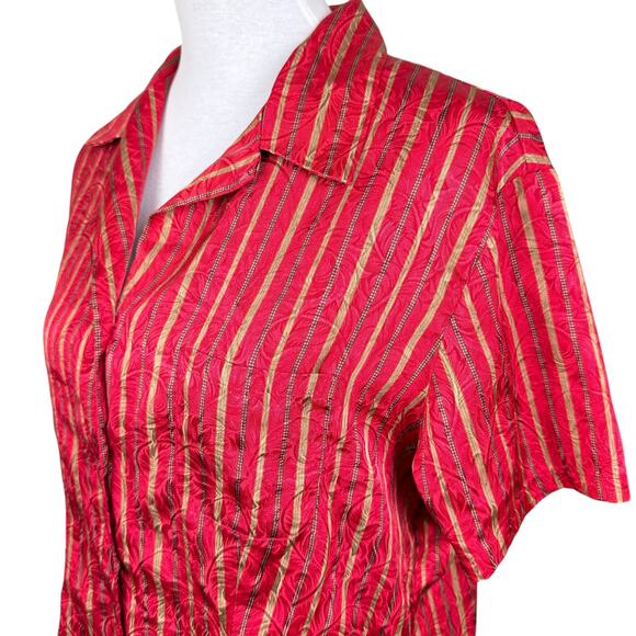 Victoria's Secret Vintage Red Gold Stripe Satin Short Sleeve Button Pajama Top - Picture 5 of 7